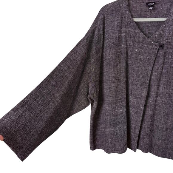 Eileen Fisher Textured‎ Linen Blend Oversized Jacket Lightweight One Button, L - Picture 6 of 9